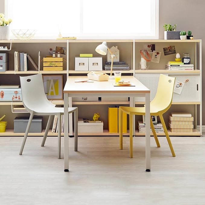Need Computer Desk, 47 inch Home Office Desk, Modern Simple Style Home Office Gaming Desk, Basic Writing Table for Study Student, White Metal Frame, Teak Tabletop