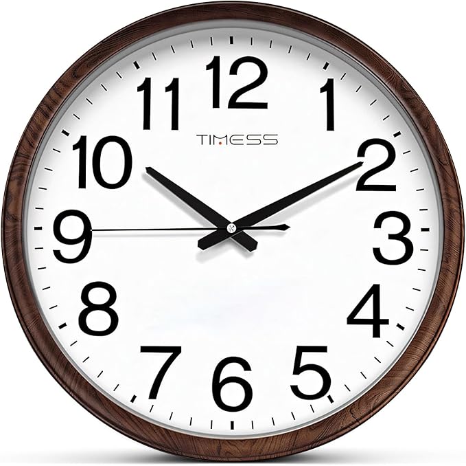 TIMESS Wall Clock, Classic Wood Style Finish, 18 Inch Non-Ticking Silent Battery Operated Analog Clock, Ideal Retro Decor for Home, Bedroom, Living Room, Kitchen, Bathroom, Office(Wood Brown)