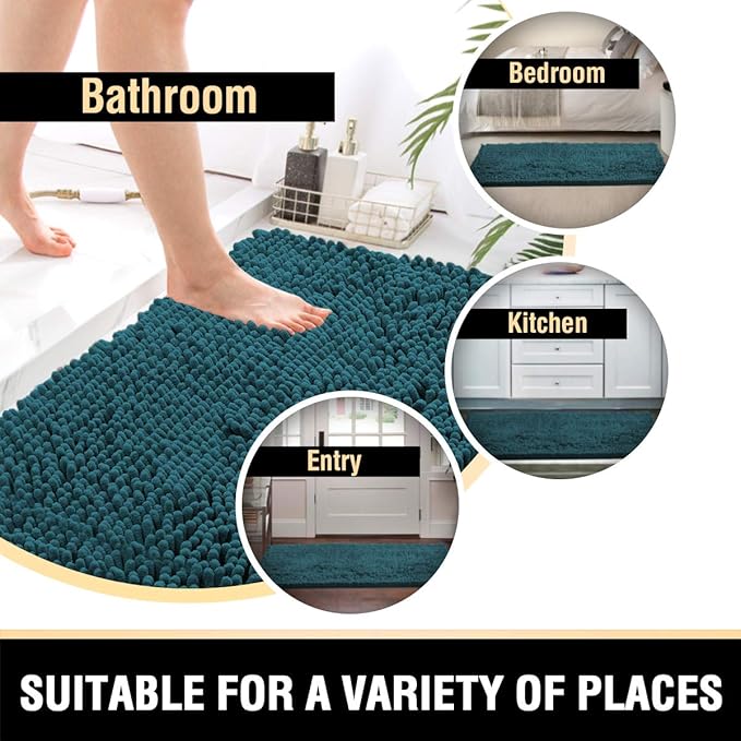 H.VERSAILTEX Bathroom Rugs Bath Mat Bath Rugs Bath Mats for Bathroom Non Slip Extra Soft Chenille Bath Rug Fulffy Shag, Indoor Rug Runner Carpet for Entry Living Room (Dark Teal, Large 59" x 20")