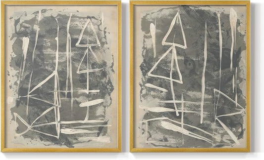 Renditions Gallery Set of 2 Peel & Stick Framed Prints, Trendy Abstract Wall Art, Textured Linework Striking Wall Decor, Re-Stickable - Ready to Hang - 11"x14" - GOLD Frame LT588