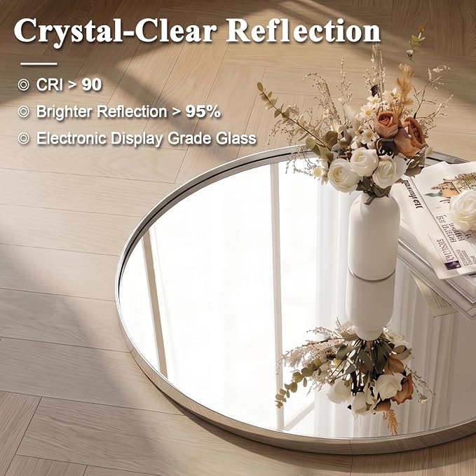 ANDY STAR Round Vanity Mirror 40 Inch, Round Chrome Mirror, Large Circle Mirror, Metal Framed Vanity Mirror for Wall, Modern Clean Design with Superior Stainless Steel Frame