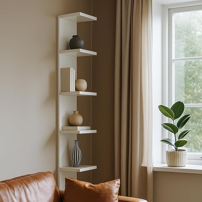 7 Tier Wall Shelf Unit,Vertical Column Floating Storage Home Decor Organizer,White Lack Wall Shelf for Bedroom,Living Room,Office Decor(2 Pack)