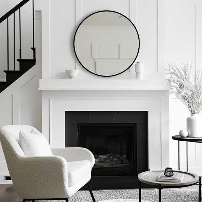 Round Mirror 30 inch, Black Round Mirror, Circle Wall Mirrors Metal Frame, Circle Mirrors for Bathroom, Living Room, Hallway, Vanity, Over Sink