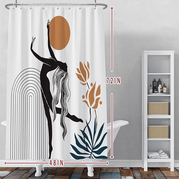 Baocicco Boho Shower Curtain Sun in The Woman's Hands Modern Geometric Watercolor Plants Shower Curtains Decorative for Bathroom Waterproof Fabric Shower Curtain with Hooks 48x72 Inches