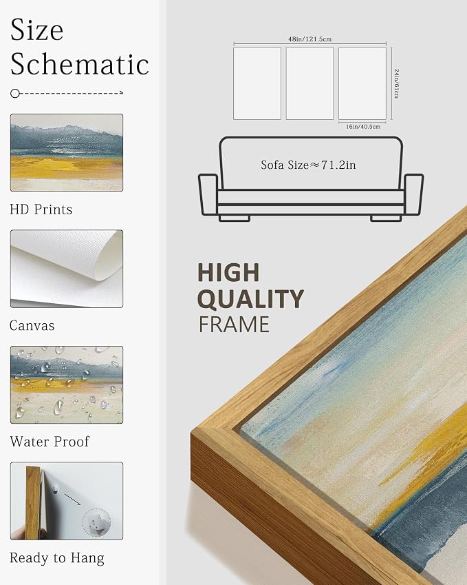 KUVIOKE Abstract Landscape Framed Wall Art Minimalist Neutral Illustrations Modern Art Decorative Nordic Home Decor 16x24in (Natural Framed)