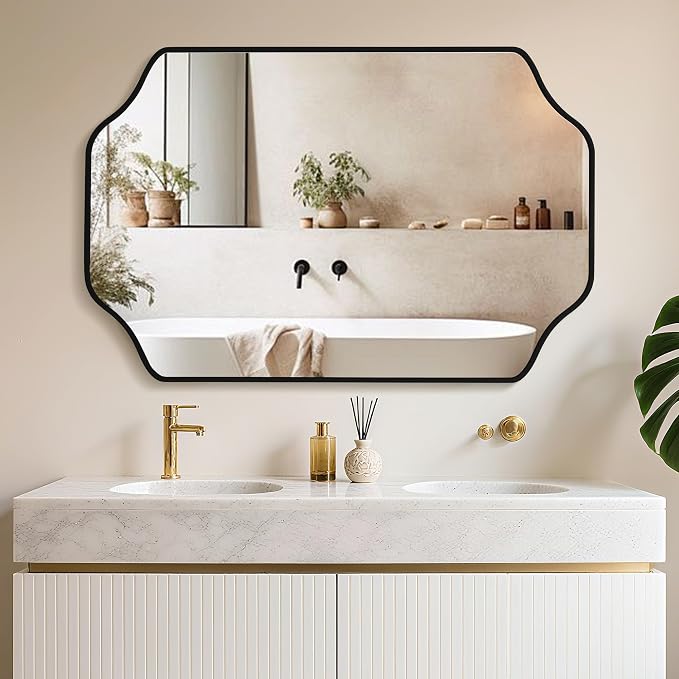 Black Bathroom Mirror Over Sink 24x36 Inch, Wall Mounted Modern Rectangle Vanity Mirrors with Tempered Glass for Bedroom Living Room or Entryway, Vertical/Horizontal Hanging