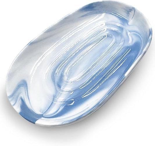 Soap Dish, Ceramic Soap Dish with Marble PatternShower, Soap Saver Tray for Bathroom, Kitchen Sink & Vanity, Multi-Use Holder for Jewelry, Rings, Keys (1 Pack, Blue-White)