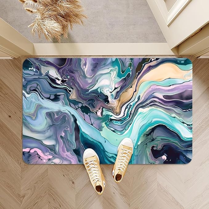 Bath Mat Rug,Cool colors abstract marble Non Slip Quick Dry Super Absorbent Thin Bathroom Rugs Fit Under Door-Easy to clean Bathroom Floor Mats-Shower Rug for Shower Sink Bathtub(20" x 31"In)