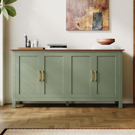 ARTPOWER Large Sideboard Buffet Cabinet with Storage, 60" Accent Cabinet Modern Buffet Table with Adjustable Shelf, Credenza Green Storage Cabinet for Dining Room, Living Room, Kitchen, Entryway