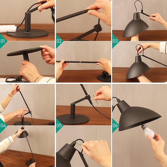 Desk Lamp Modern Industrial 100% Metal Table Lamp 22", Soft White Light (3000K) with Adjustable Switch, Ideal for Office Bedroom Study Room Living Room Nightstand Bedside Lamps White+Brass