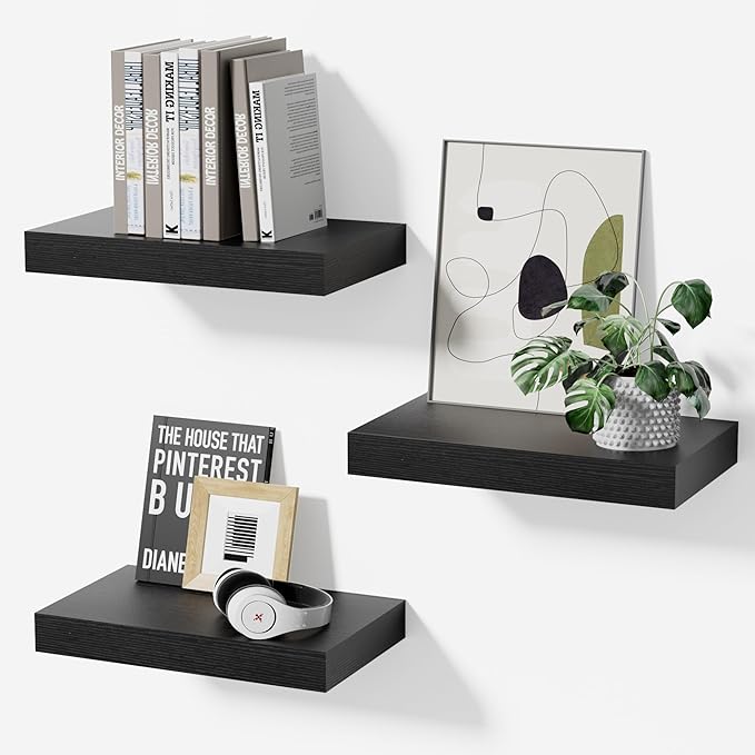 Floating Shelves for Wall, Black Small 11.8" Bathroom Wall Shelves and Floating Shelf for Storage, Display Shelf for Home Decor, Perfect Over Toilet and Bedroom, Living Room, 3-Pack