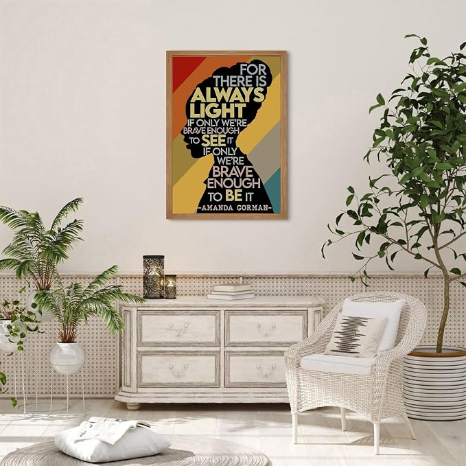 Amanda Gorman Poster Canvas Prints Poem Amanda Gorman Wall Art the Hill We Climb Poem Poster Inaugural Painting There Is Always Light Art Black History Month Wall Art Decor 16x24 Inch Wood Framed
