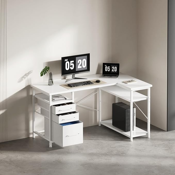 Maihail 47" Computer Desk with Drawers, Desks for Bedrooms, Writing Desk with Storage, Work Desk for Small Space, White