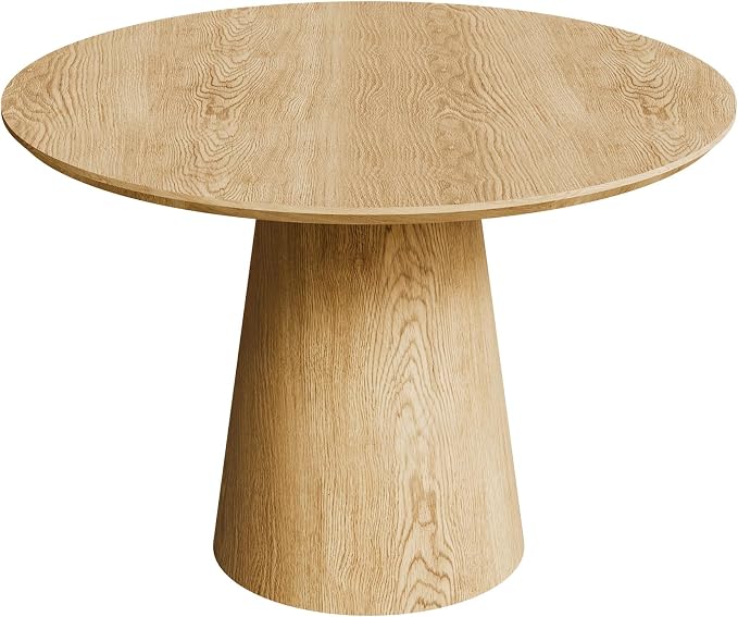 JUSTONE 43.3" Round Dining Table for 4-6,Wood Farmhouse Rustic Kitchen Table with Mid-Century Modern Pedestal Base, Natural Finish for Dining Room/Kitchen/Living Room(Natural)