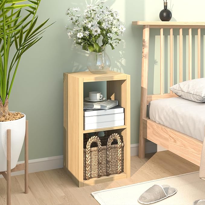 CTESNE【2026 Wooden Thick Frame 2 Cube Storage Organizer Shelf with Anti-Tipping Kits + Reversible Open Back Bookcase, Horizontal and Vertical Dual-use（Oak Color,11inch）