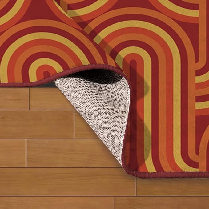 Ansouyi Red and Orange Non-Slip 5x7 ft Area Rugs, Washable Rug Carpet for Living Room, 70s Retro Modern Groovy Home Decor Rugs for Game Room Classroom Bedroom Dining Kindergarten Room