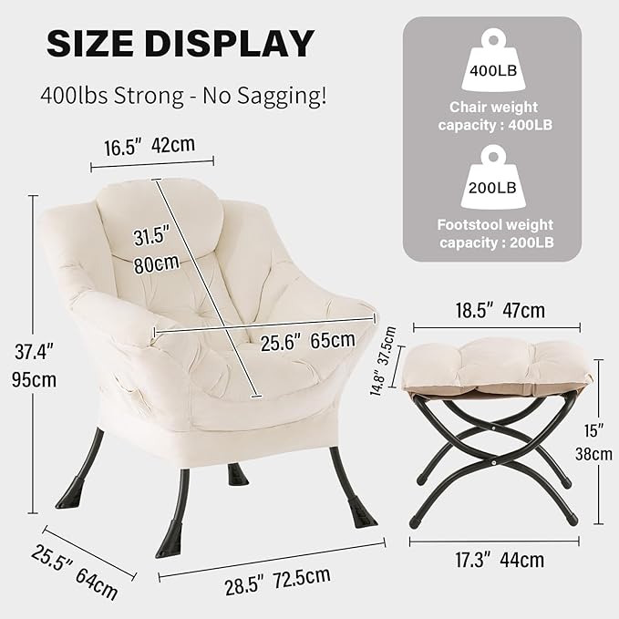 Tiita Modern Large Accent Lounge Lazy Chair, Leisure Sofa Reading Armchair with Ottoman, Footrest for Bedroom, Living Room, Dorm Rooms, Garden