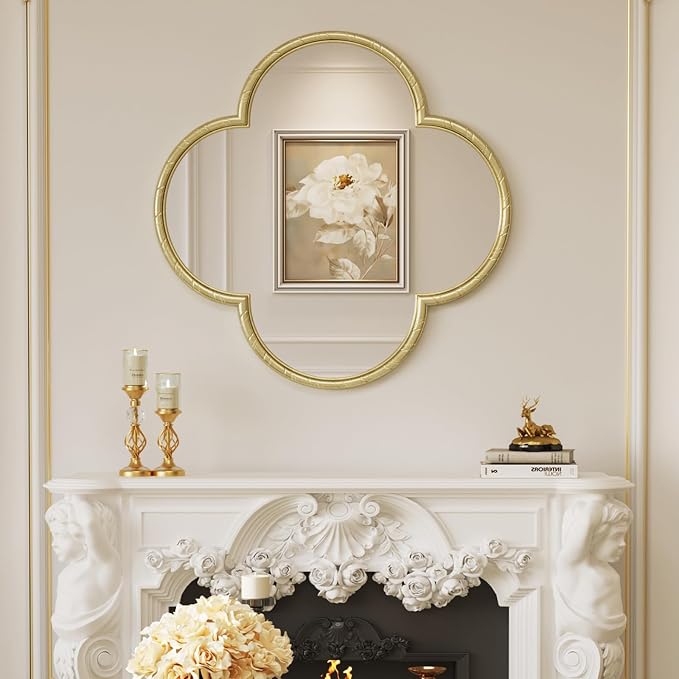 Uniclinens Gold Decorative Mirror 31.5" - Large Wall Mirror Decor with Metal Frame, Ideal for Entryway, Fireplace, Living Room, Hallway, Bathroom