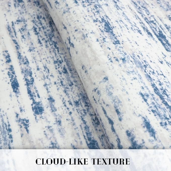 Lansny Modern Abstract Hallway Runner Rug, Blue White Washable Kitchen Runner Non-Slip Soft 2x8 Runner Rug Thin Print Faux Wool Carpet for Entryway Bedroom Laundry Room Indoor Home Decor