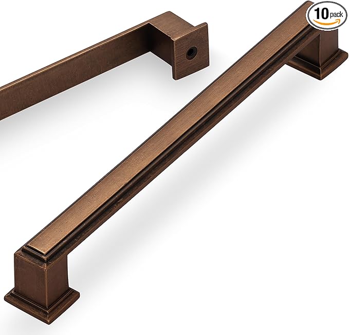 Lardmon 10 Pack 7.5 Inch(192mm) Hole Center Antique Brass Modern Cabinet Pulls Kitchen Cabinet Handles Kitchen Cabinet Hardware Timeless Drawer Pulls for Dresser Cupboard Wardrobe, A-Brass(7.5x10)