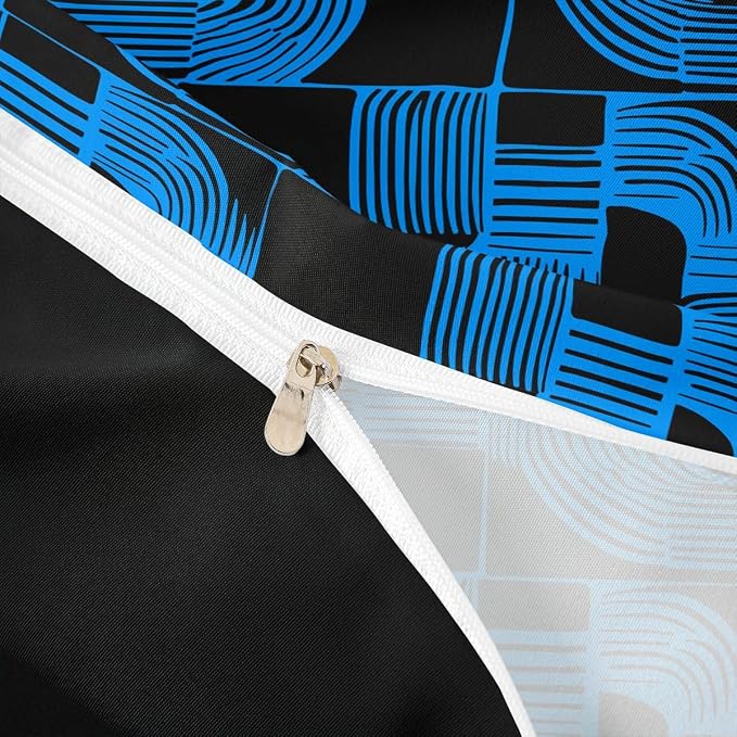 Erosebridal Black and Blue Duvet Cover Full Size for Boys Bohemian Geometric Bedding Set Mid Century Abstract Comforter Cover for Kids Teens Youth Women Boho Stripes Minimalist Bed Sets, Breathable