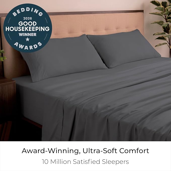 Mellanni California King Sheets Set - 4 PC Iconic Collection Bedding - Hotel Luxury, Extra Soft, Cooling Bed Sheets - Wrinkle, Fade, Stain Resistant (Cal King, Gray)