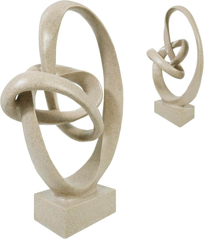 Knot Sculptures, Modern Coffee Table Statues, Abstract Center Piece for Home Office, Dining Living Room Desk Decor, Bookends, 15.5 x 10.5 inch, Sandstone