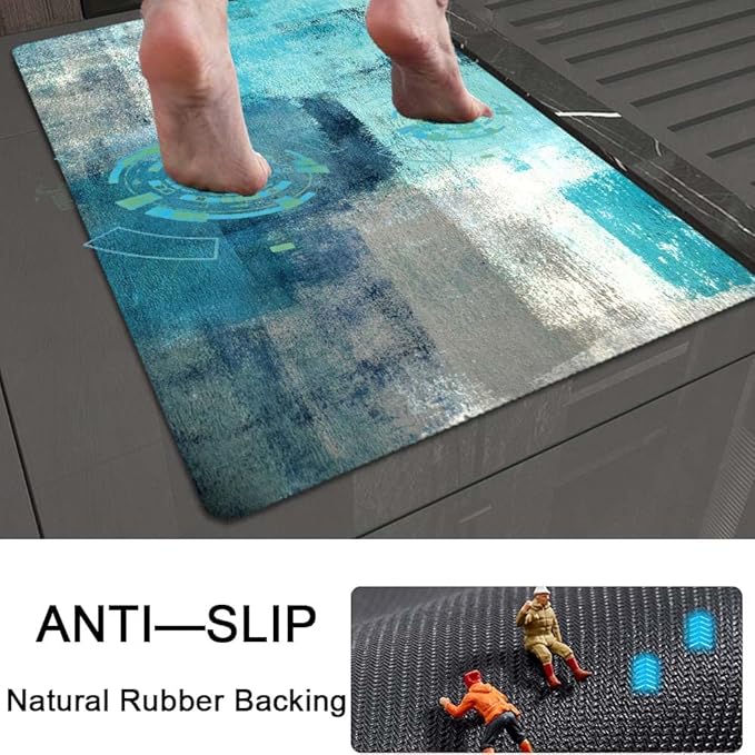 Bath Mat Rug,Blue Ocean Non Slip Quick Dry Super Absorbent Thin Bathroom Rugs Fit Under Door-Easy to Clean Bathroom Floor Mats-Shower Rug for Shower Sink Bathtub(20" x 31"in)