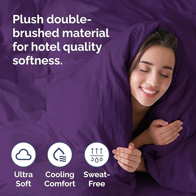Duvet Cover Full Size - Extra Soft Full Size Duvet Cover - Lightweight, Breathable & Cozy - Easy Care & Fade Free with Zipper Closures & Ties - 80" x 90" Inches - (Purple) Comforter Not Included