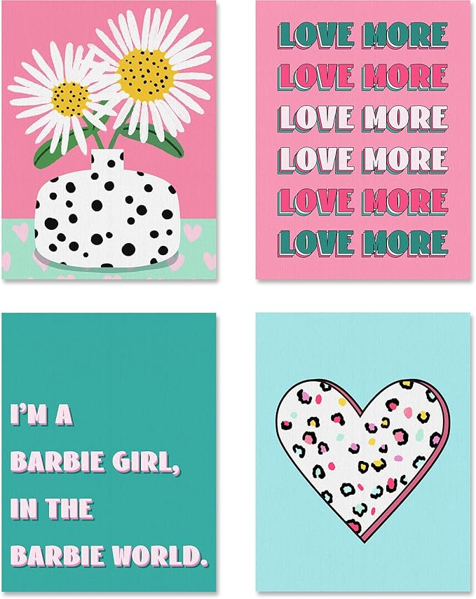 SIGNWIN Adhesive Canvas Poster I'm a Barbie Girl in The Barbie World Heart, Chrysanthemum Illustration Wall Decor Prints, Preppy Room Decor for Bedroom - 11"x14"x4