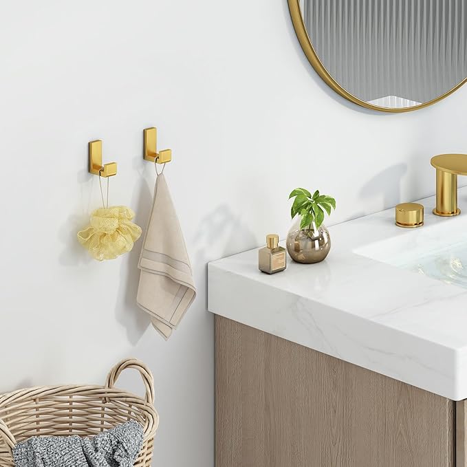 Angle Simple Towel Hook Brushed Dark Gold 2 Pack, 304 Stainless Steel Robe Hook for Bathroom