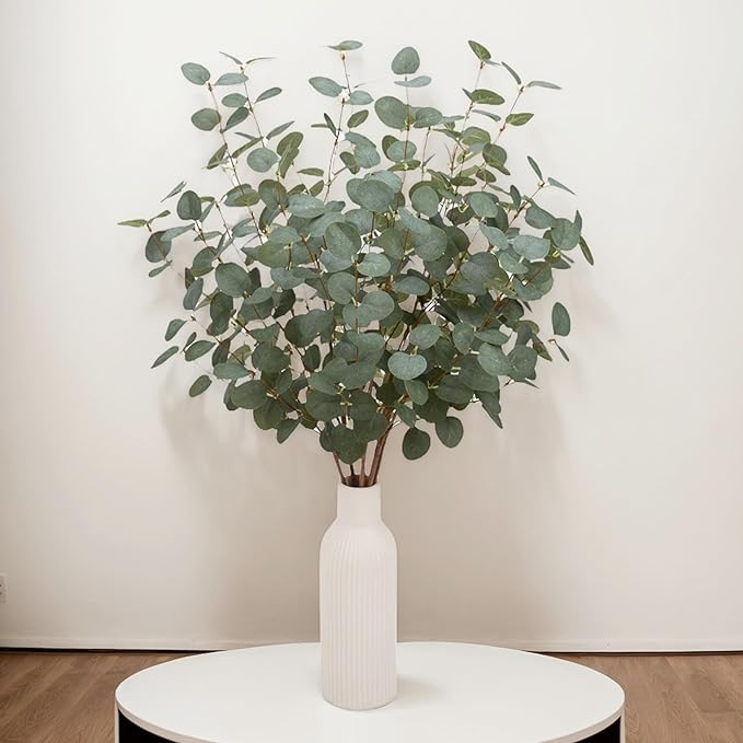 6 Pcs 27" Eucalyptus Stems Greenery Stems Eucalyptus Leaf Spray in Green Silk Plastic Plants Floral Artificial Plants for Home Party Wedding Decoration(Dark Green)