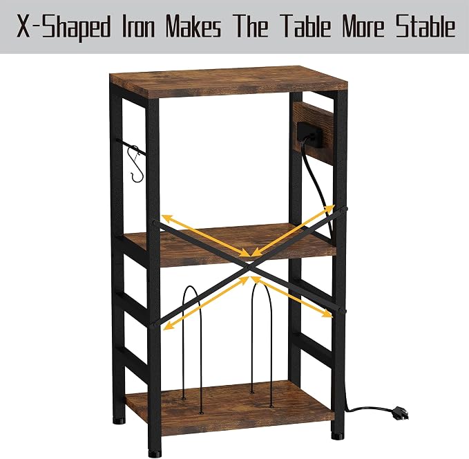 YAKANJ End Table with LED Light,Record Player Stand with Charging Station,Vinyl Records Storage,Turntable Stand Albums Storage for Music Room Studio-Modern Brown