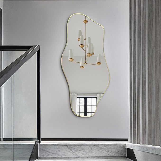 Irregular Mirror, 47.2"x21.6" Asymmetrical Frameless Mirrors, Gold Abstract Wall Mirror Decorative, Modern Unique Shaped Mirrors for Living Room Bathroom Bedroom Hallway Entryway Fireplace