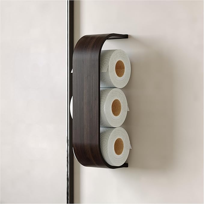 Toilet Paper Holder, Wooden Shelf, Walnut WC Roll Storage, Wall Mount Floating Rolls Rack, Unique Holders for Bathroom, TP Organizer (Wenge, Thin)