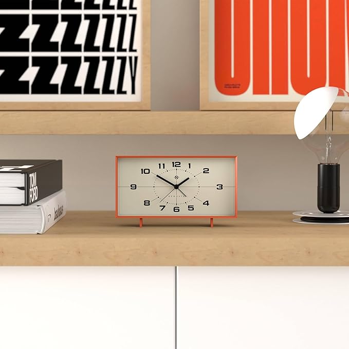 NEWGATE® Wideboy Alarm Clock | Rectangular Retro Design | Pumpkin Orange | Mid-Century dial | Ideal for Bedside, Desk, Mantel or Shelf | Retro Bedroom & Office Accessory