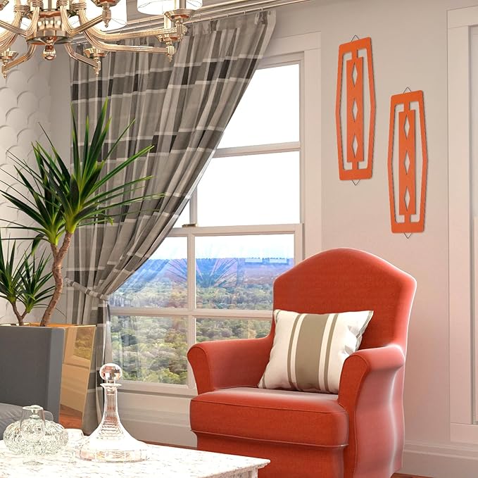 CroBlissful 2 Pcs Modern Mid Century Wall Art Wood Mid Century Elegance Decor Accents Abstract Wall Sculpture Geometric Panels for Interior Panel Art for Home Living Room(Orange)