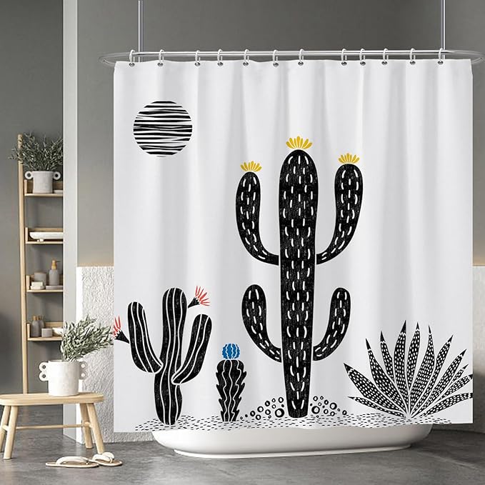 Baocicoo Boho Cactus Shower Curtain Tropical Plants Minimalism Floral Abstract Moon Black and White Shower Curtains for