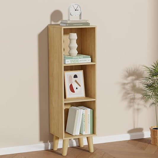 3 Cube Storage Organizer with Legs, 3 Tier Cube Low Bookcase Freestanding Storage Organizer for Home Office, Livng Room,Three-Cubes Open Shelf Short Bookshelf (Natural Oak, 3 Cube)