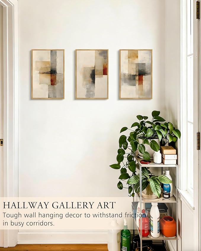 KUVIOKE Framed Abstract Wall Art Minimalist Beige Gray Red Pastel Watercolor Wall Decor Modern Neutral Art Print Home Decor 16x24in (Natural Framed)