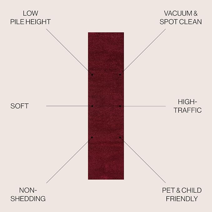 JONATHAN Y Haze Solid Low-Pile Dark Red Runner Rug 2x14, Coastal,Bohemian,Minimalist,Classic, Easy-Cleaning for Living Room,Bedroom,Kitchen,Pet Friendly,Non-Shedding (SEU100Q-214)