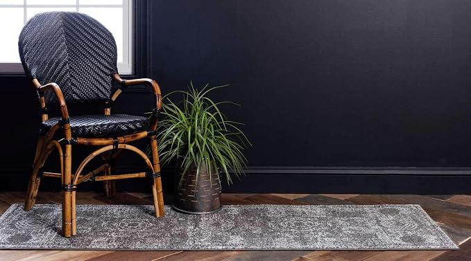 Unique Loom Bromley Collection Area Rug - Wells (2' x 6' 9" Runner, Dark Gray/ Gray)