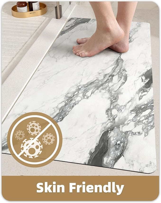 Color&Geometry Ultra Thin Bath Mat, Non Slip Quick Dry Rugs,Absorbent Marble Bathmat,24"x36",Washable Rubber Mats for Shower Floor,in Front of Bathtub,Bathroom Decor,Gray-Veined White Marble-Patterned