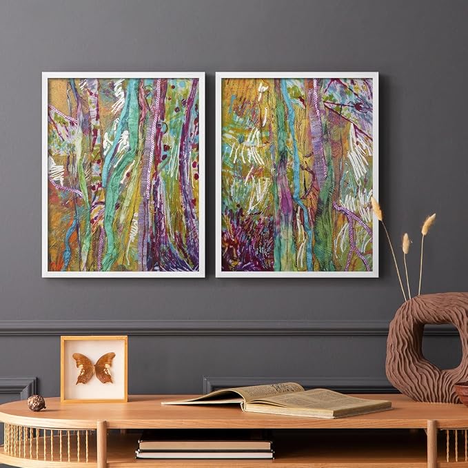 Renditions Gallery Set of 2 Peel & Stick Framed Prints, Modern Abstract Wall Art, Colorful Artistic Painting Wall Decor, Re-Stickable - Ready to Hang - 22"x28" - White Frame LT588