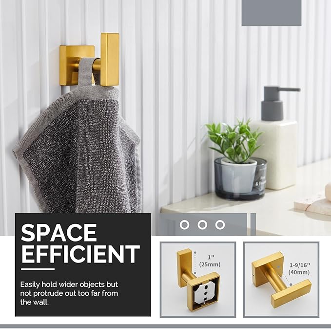 Angle Simple Towel Hook for Bathroom, SUS304 Stainless Steel Robe Coat Hook for Wall, Hand Towel Holder, Brushed Dark Gold