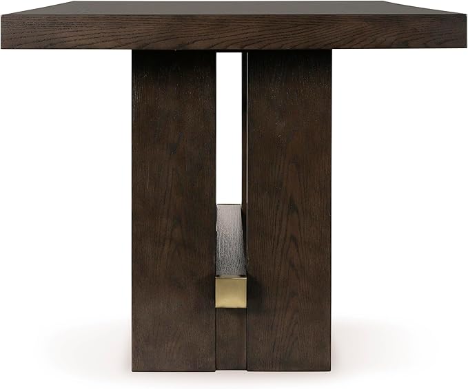Signature Design by Ashley Burkhaus Contemporary Counter Height Dining Table with Double-Pedestal Base and Wine Rack, Dark Brown