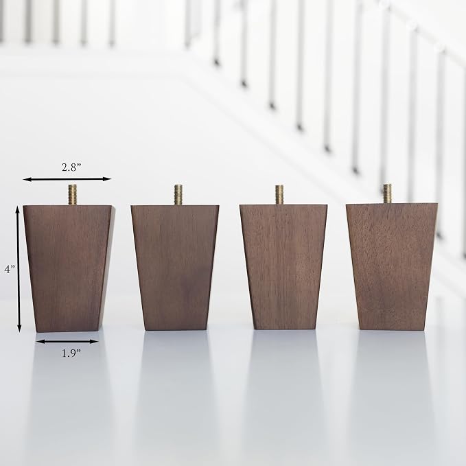 Airy Abode Premium Walnut Square Furniture Legs (Full Install Kit) - Pick Your Size and Color