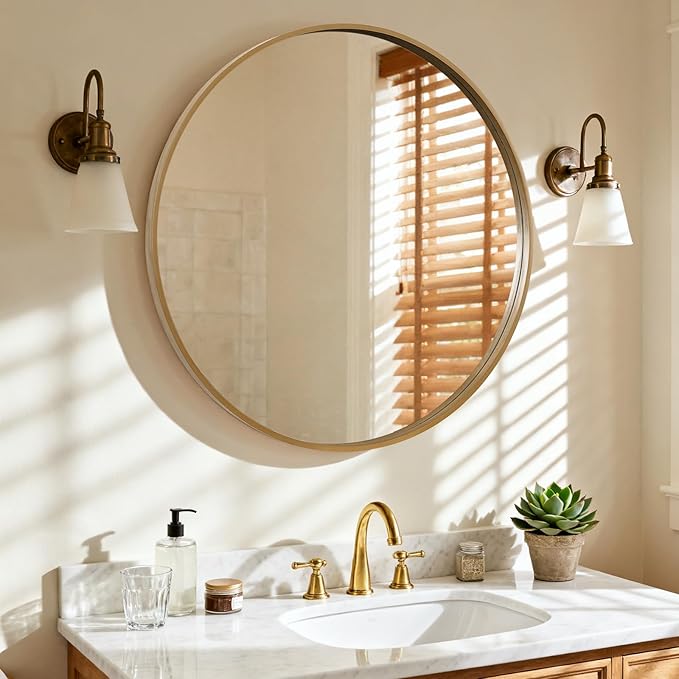 HOMECOOKIN Round Wood Mirror 36 inch Circle Wall Mirror for Bathroom, Vanity, Entryway, Living Room Decor, Natural Oversized Mirror