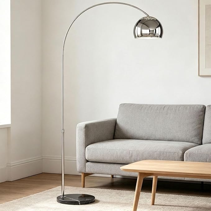 Murmurglow-71”Modern Arc Floor Lamp, Mid Century Adjustable Height Chrome Floor Lamp with Metal Shade,Book Reading Standing Light with Round Marble Base for Living Room, Bedroom,Office