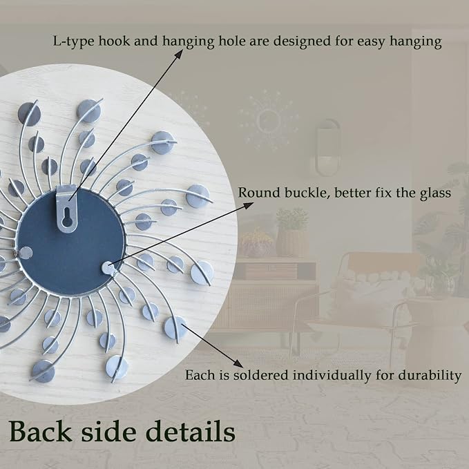 Mirror Wall Decor Metal Sun Mirror Home Decoration Wall Art Decorative Suitable for Living Room Bedroom Bathroom Entryway